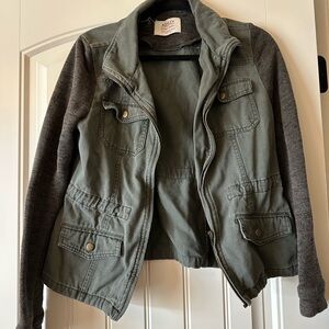 Ashley Olive Green Utility Jacket with Charcoal Knit Sleeves